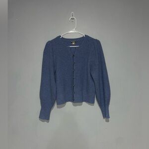 J. Crew - Blue Cashmere puff-sleeve cardigan sweater